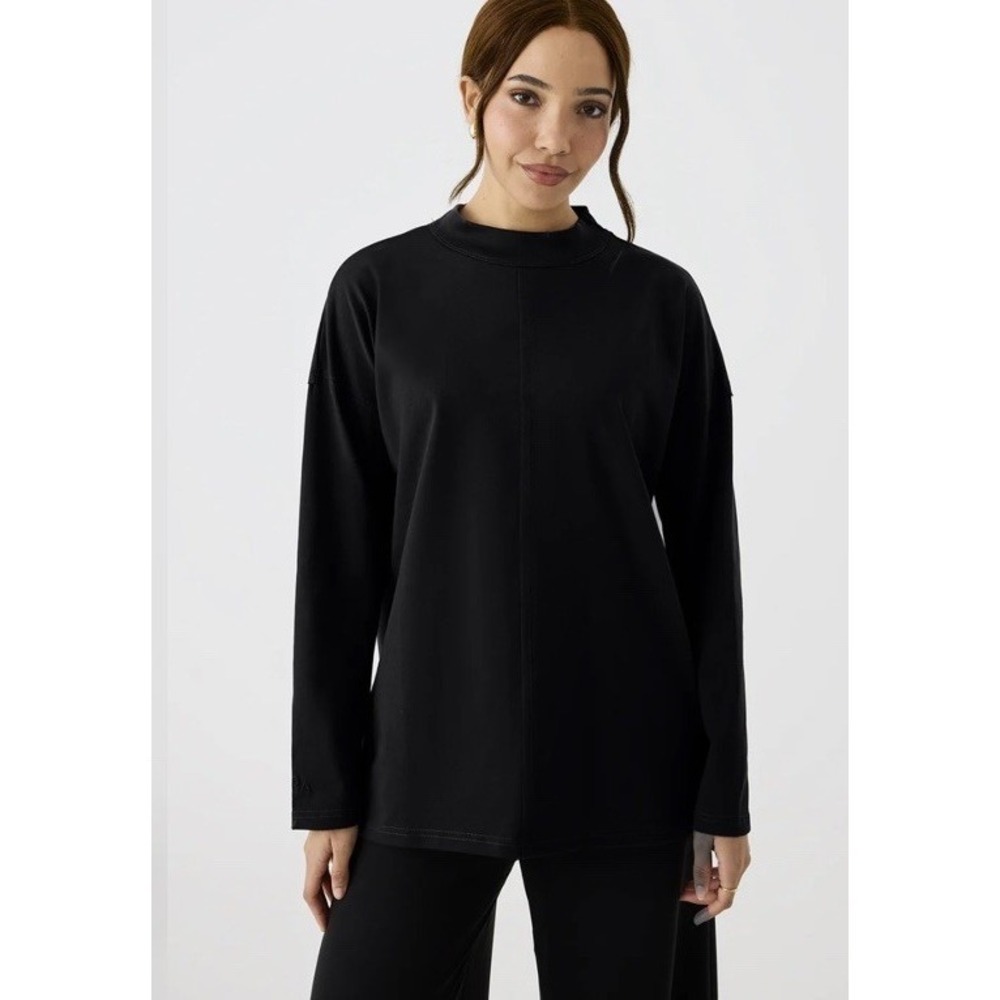 Lyra Modest Long Sleeve Black Mock Neck Black T Shirt Sz S Relaxed Fit
